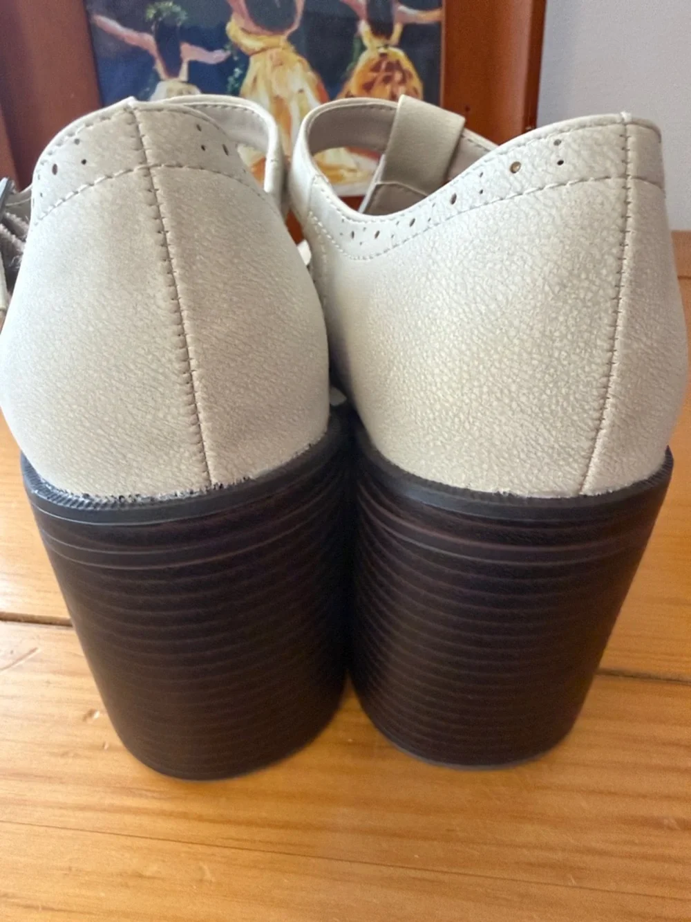 Maurices Light Cream Suede Mary Jane Block Heels - Picture 4 of 7